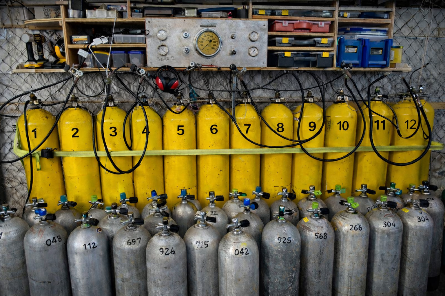 Scuba tank bank numbering system